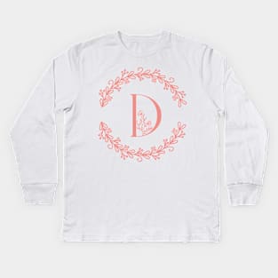 Pink Monogram- Letter D Kids Long Sleeve T-Shirt